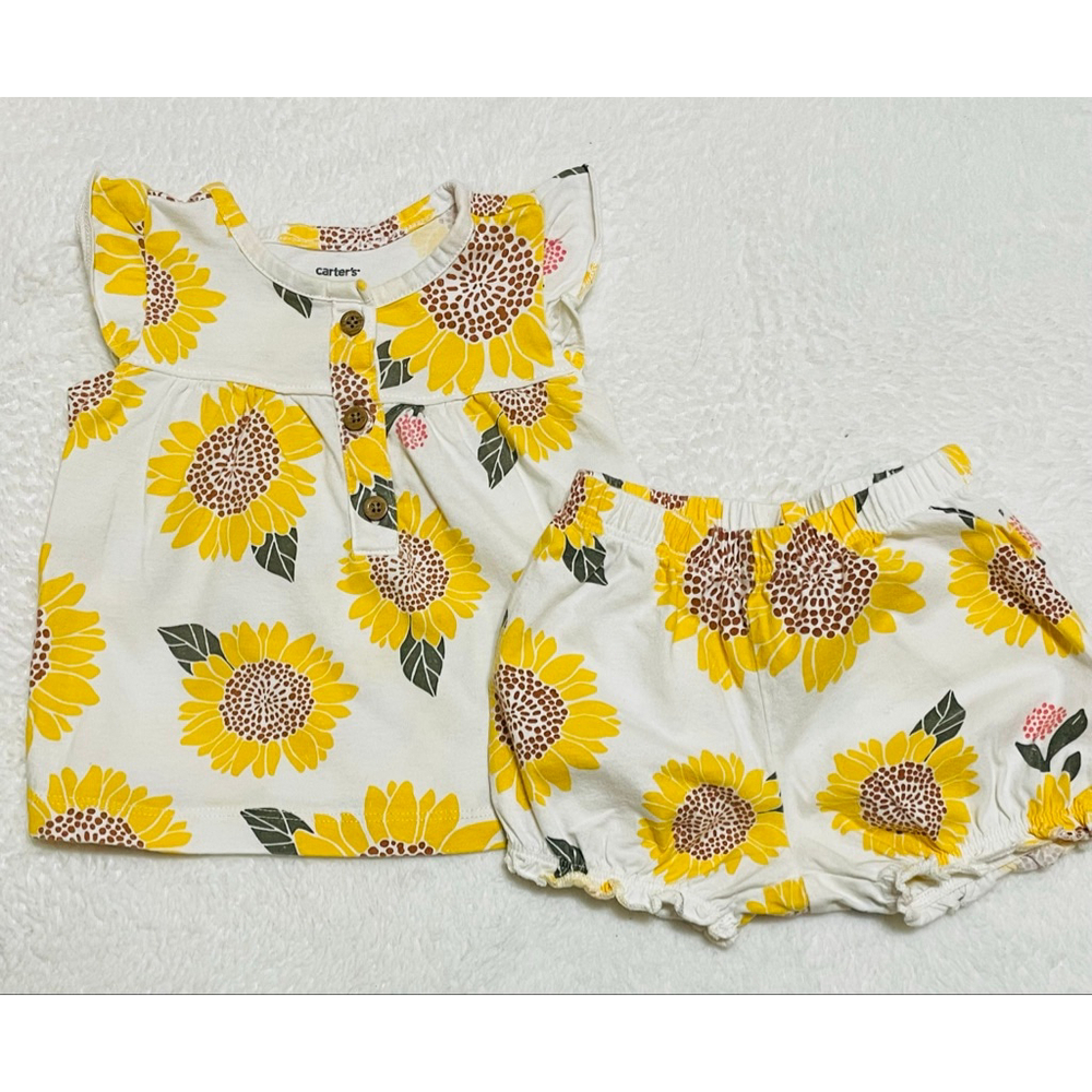 Carter's Baby Matching Set 9 Months White Yellow Sunflower